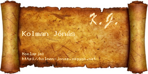 Kolman Jónás névjegykártya